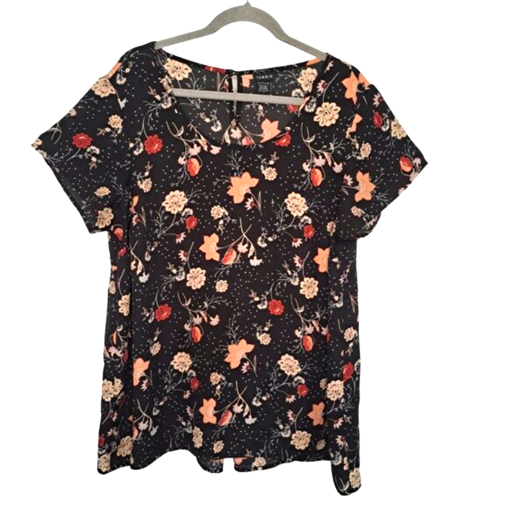 Torrid Black Floral Keyhole Blouse Plus Size 2